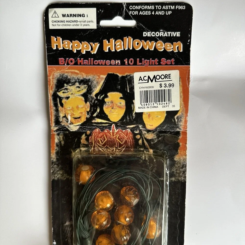 New Vintage 1997 AC Moore Happy Halloween B/O Halloween 10 Pumpkin Light Set